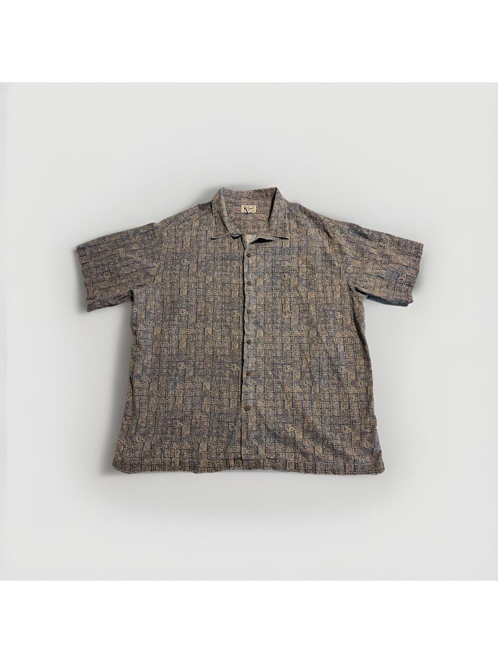 Vintage LL Bean Shirt Mens XL Blue Aztec Tribal Print Canvas Button Front Camp